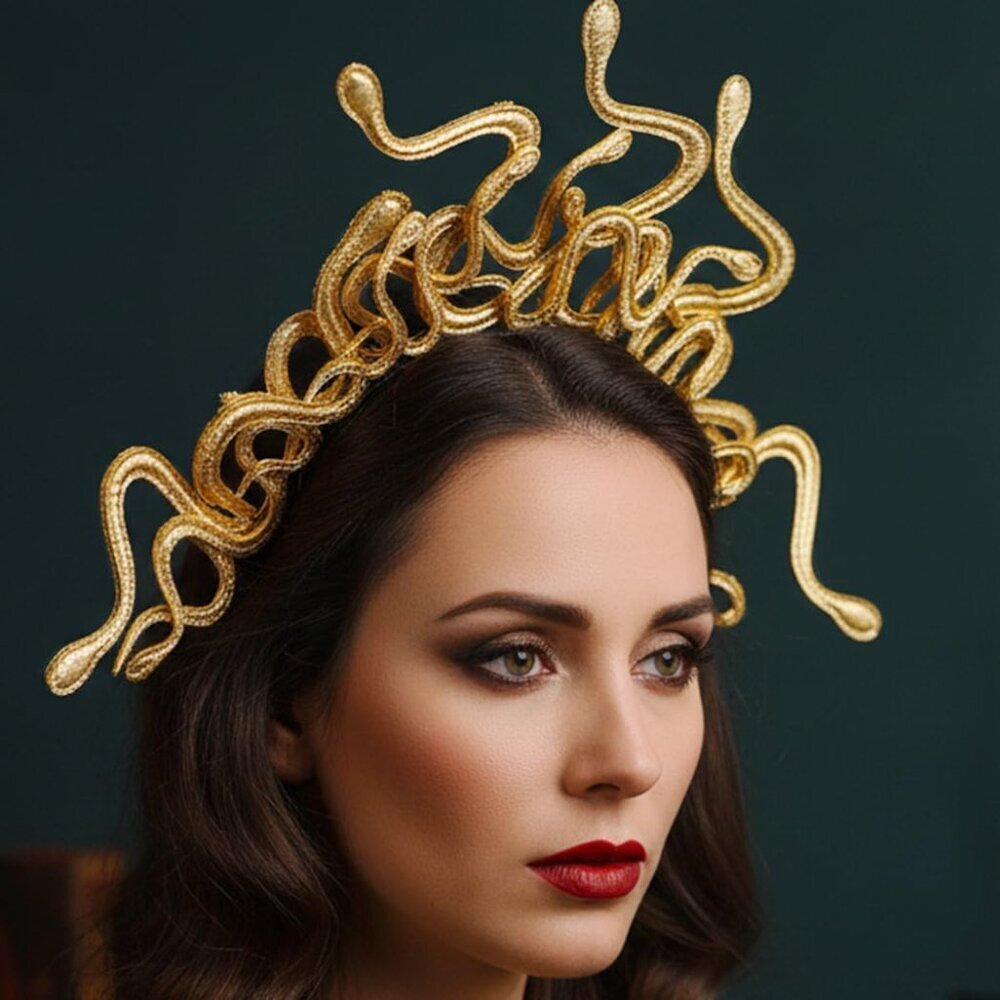 Medusa Snake Headband Gold Goddess Hair Accessory for Halloween Raves Festivals - Picture 5 of 7